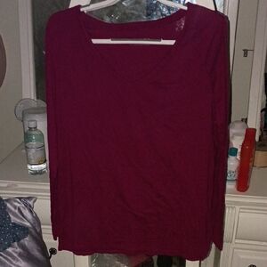 Pure Energy V-Neck Long Sleeve Top - Rich Burgundy